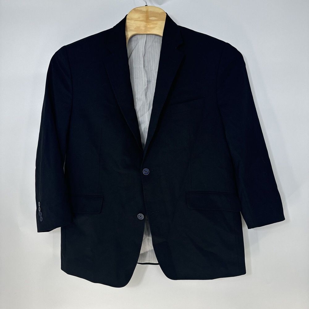 Robert Graham Mens Black Wool Blend Two Button Blazer Sport Coat 44